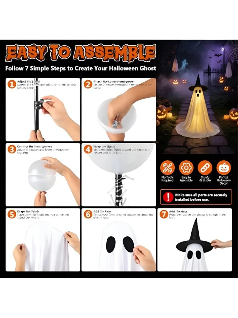 Halloween Ghost Decorations, 2 Pack 5FT Lighted Ghosts with Remote